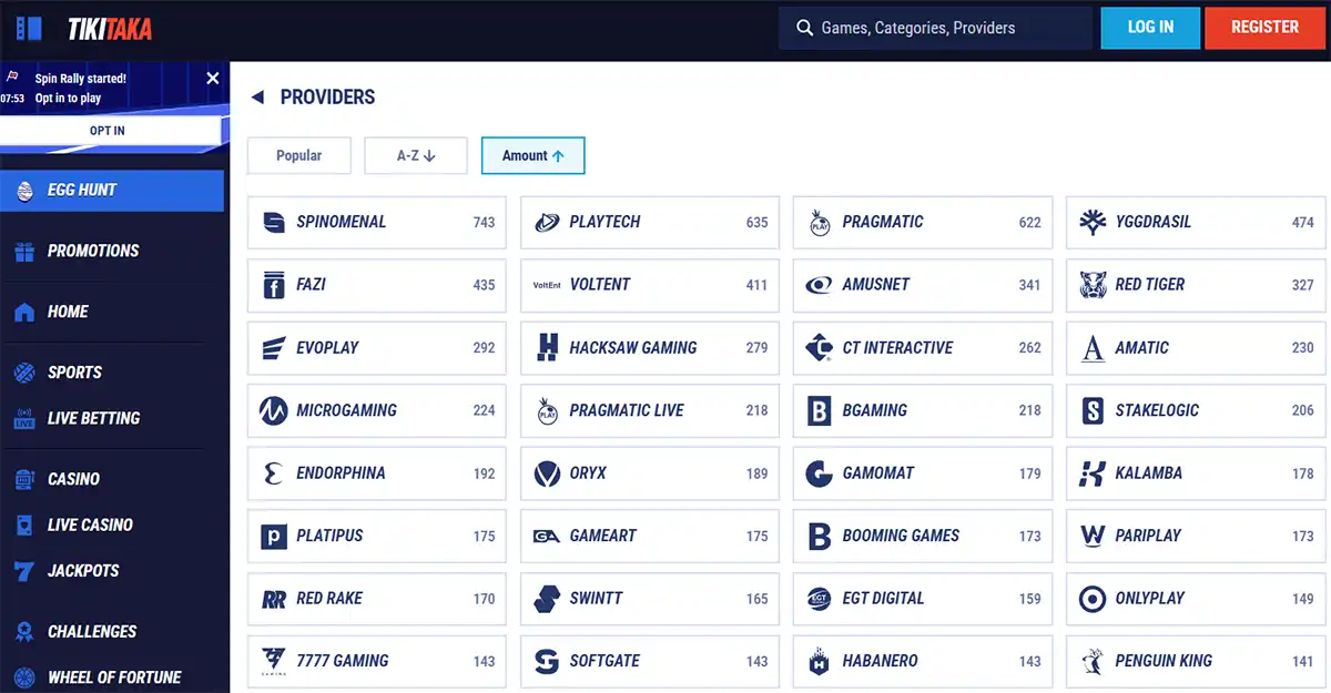 Tikitaka Casino top game providers list overview