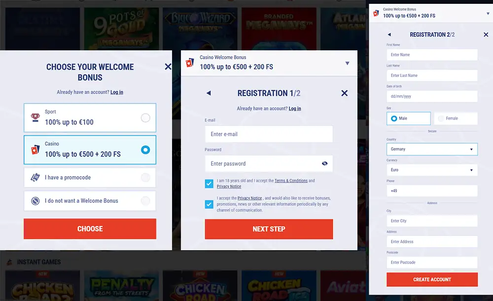 Tikitaka Casino registration process with bonus selection
