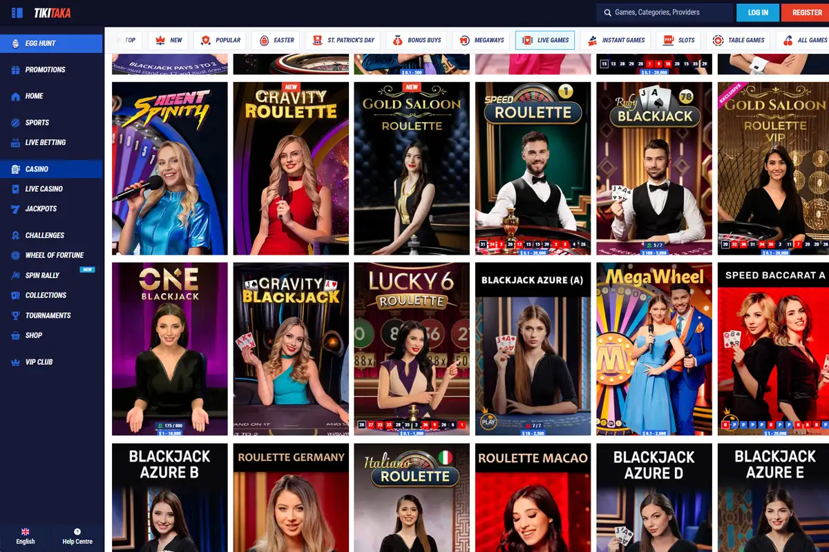 Tikitaka Casino live games lobby interface